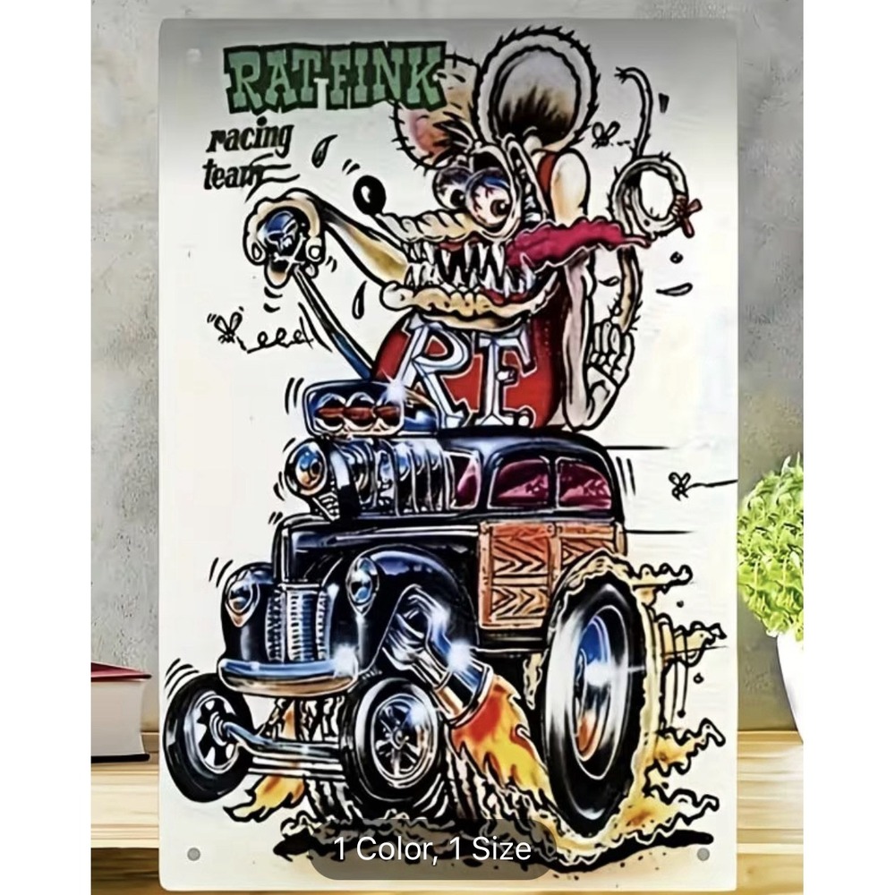 Sign Rat Fink Tin Wall Metal 8X12 Hot Rod Garage Vintage Racing Man Cave Bar New